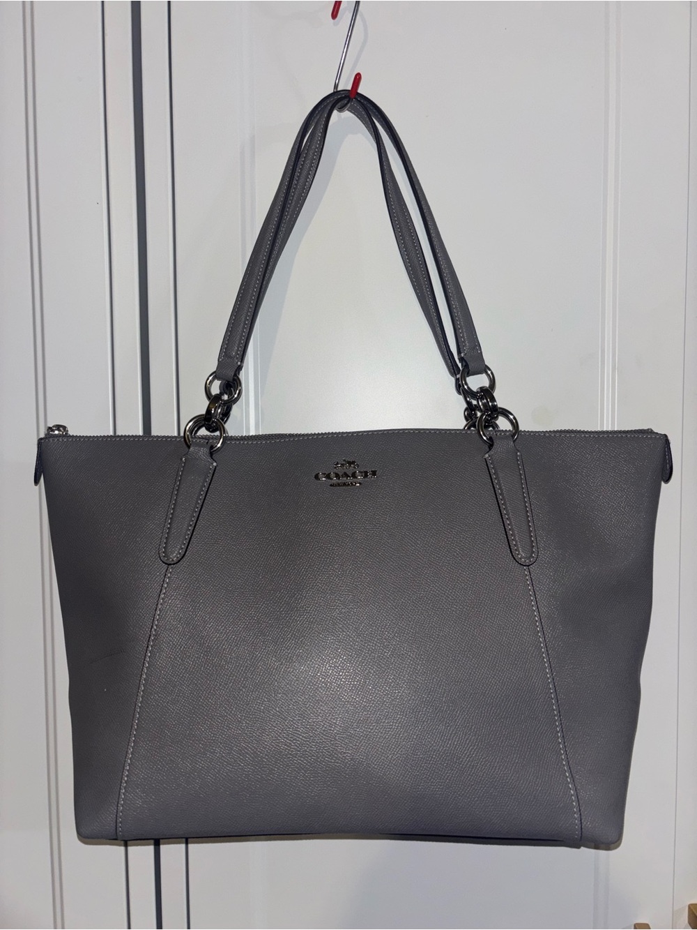 Coach Gray Leather Tote with Silver-Tone Hardware